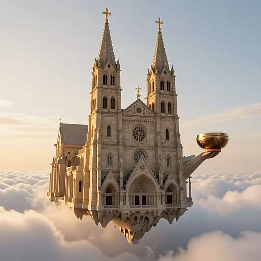 Floating 3D Cathedral in Golden Light