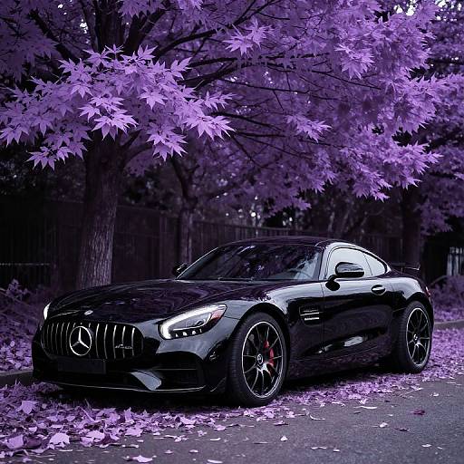 Black Mercedes-AMG GT under Purple Infrared Leaves