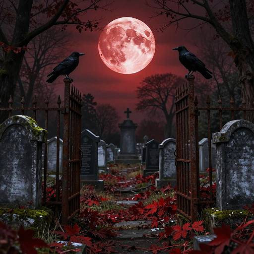 Blood-Red Moon Abandoned Cemetery