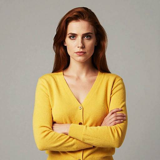 Empowered Woman in Vibrant Yellow Cardigan