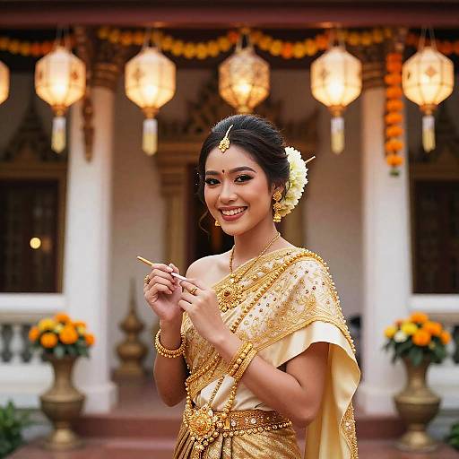 Radiant Thai Bride in Traditional Wedding Attire