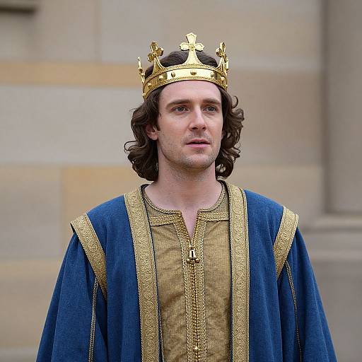 Regal English King in Blue and Gold