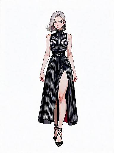 Stylish Woman in Black Striped Dress