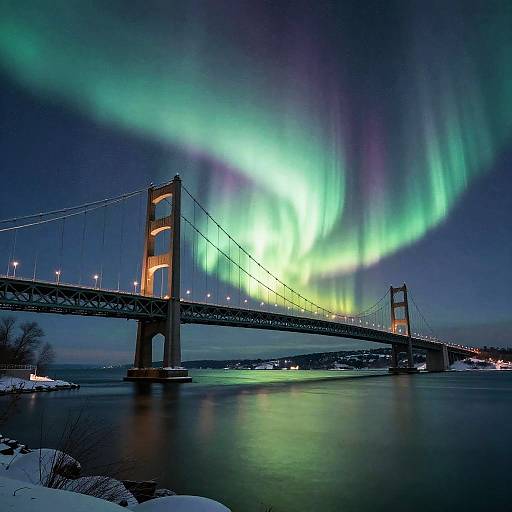 Northern Lights Over Mackinac Bridge