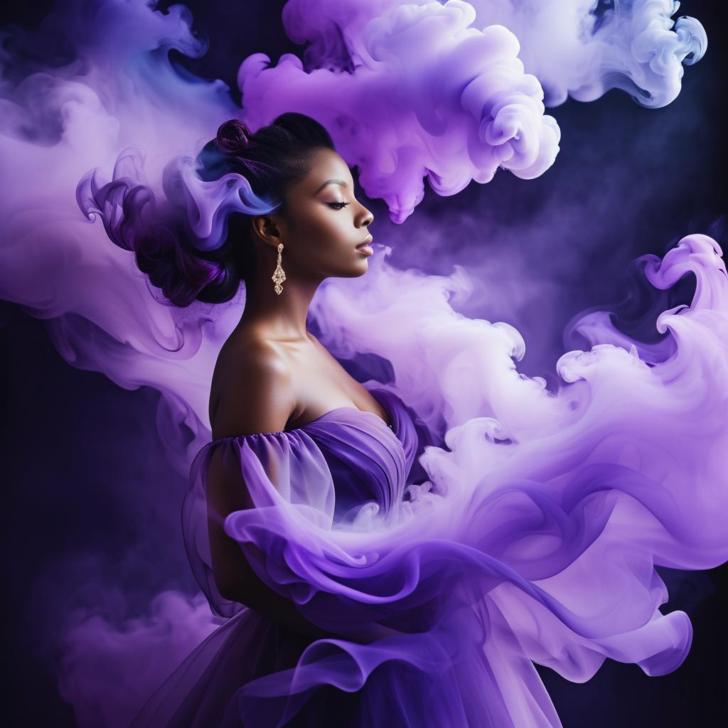 Surreal Portrait of Woman in Purple Smoke