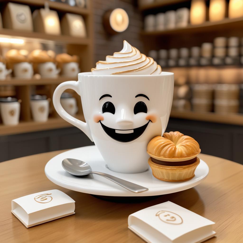 Cheerful Coffee Cup in Cozy Bakery Scene