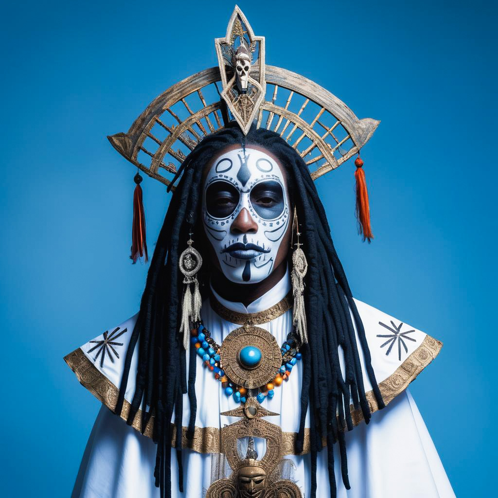 Solemn Voodoo Priest in Flowing Costume