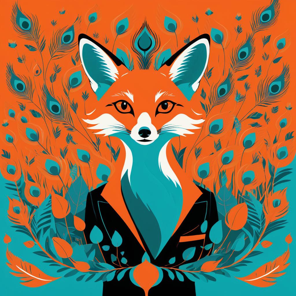 Playful Fox and Peacock in Neo-Pop Style