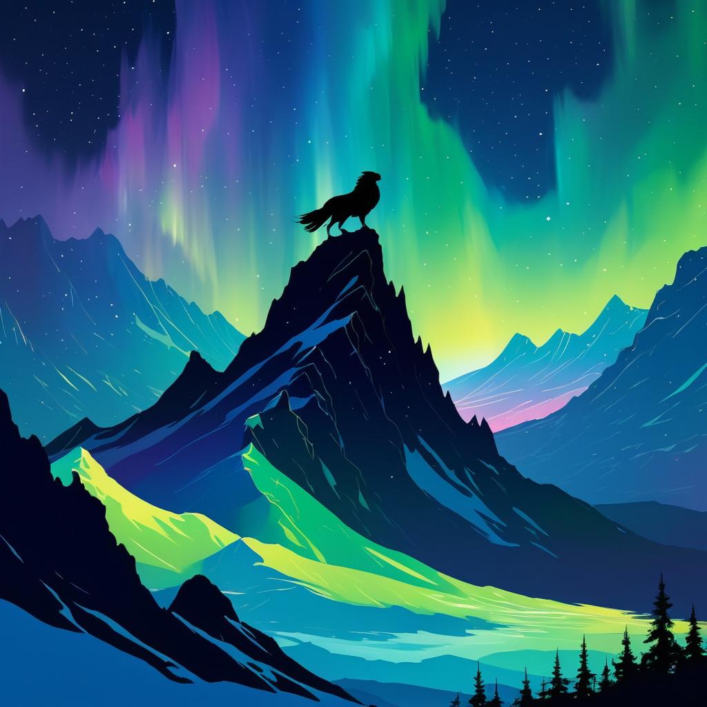 Griffin Silhouette Under Northern Lights