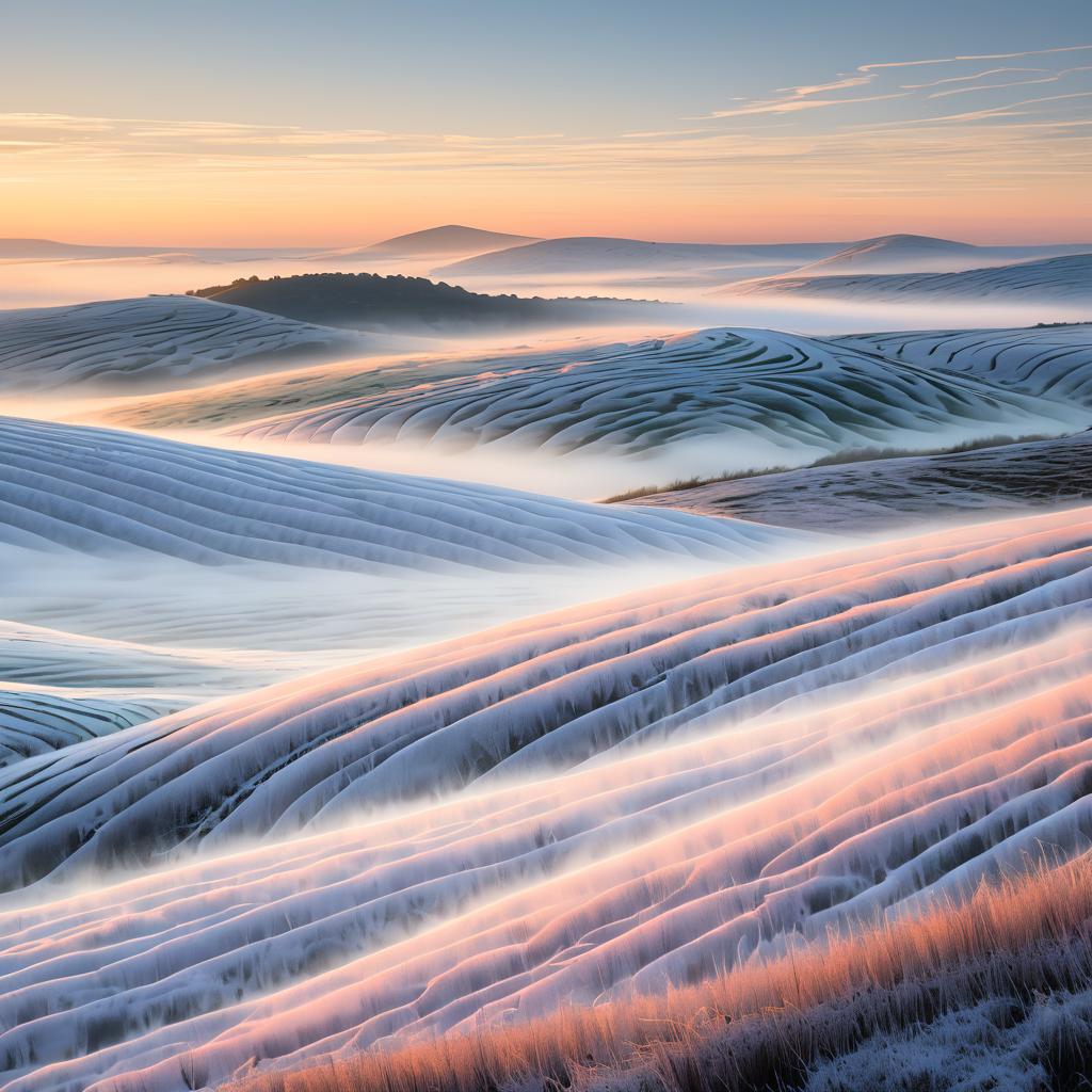 Misty Sunrise Over Frosted Hills