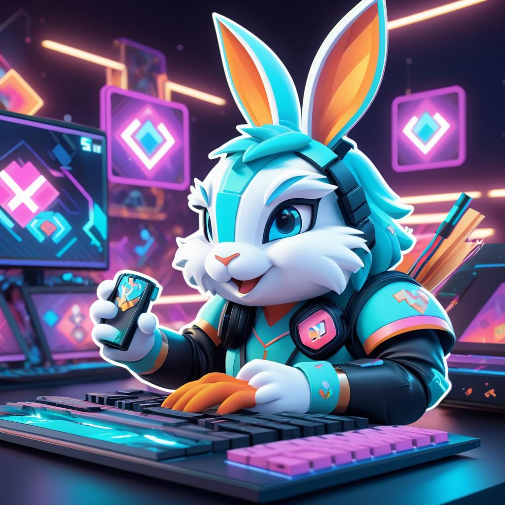 Energetic Bunny Gamer Sticker Design