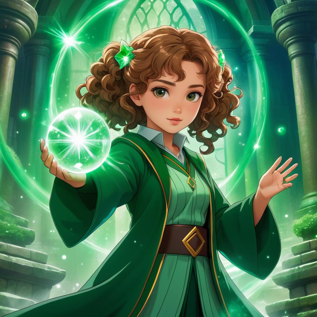 Anime Hermione in a Magical Temple