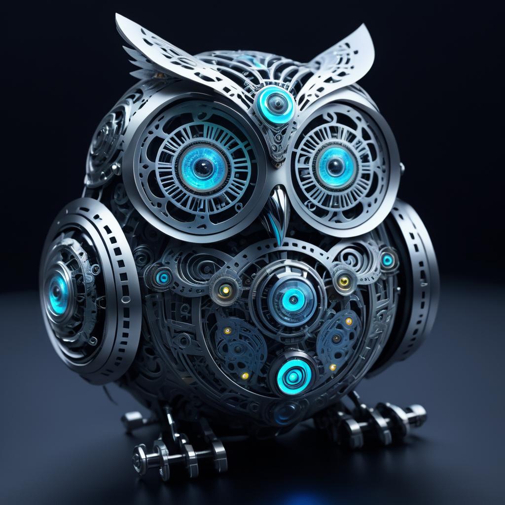 Intricate Robotic Owl with Neon Accents