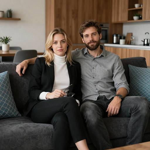 Modern Couple on Dark Couch