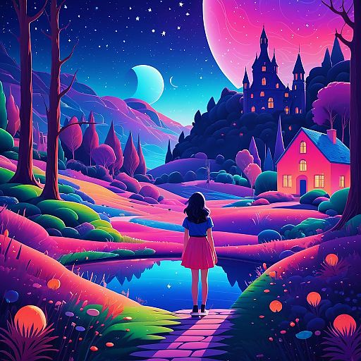 Vibrant Cosmic Horror with Cute Witch Vibrant Cosmic Horror with Cute Witch