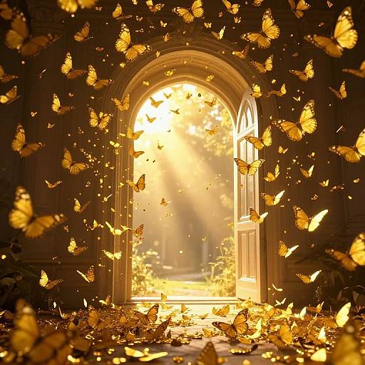 Golden Butterflies Form Ethereal Passage