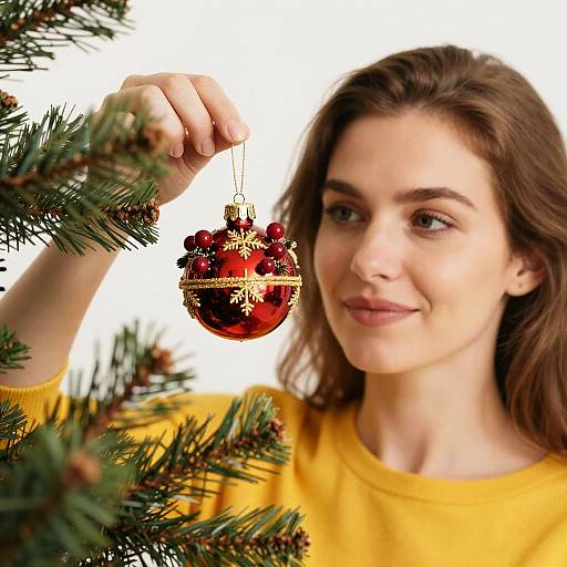 Woman Holding Christmas Ornament