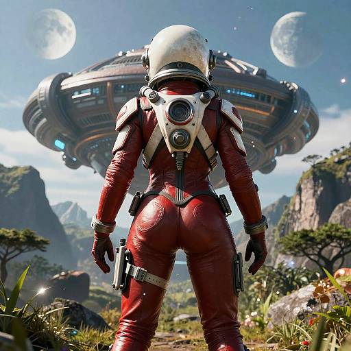 Vivid Space Soldier in Alien Landscape