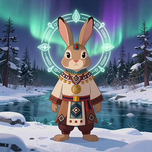 Tribal Rabbit Character in Enchanted Landscape