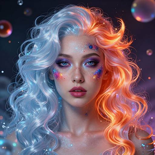Iridescent Fire and Ice Woman Portrait