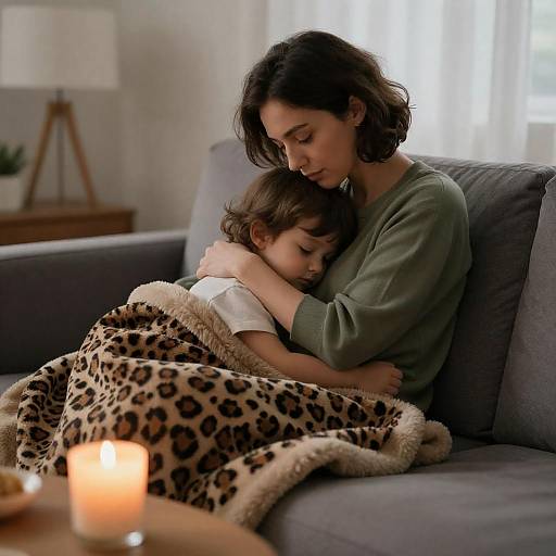 Candlelit Cozy Woman and Child Cuddle