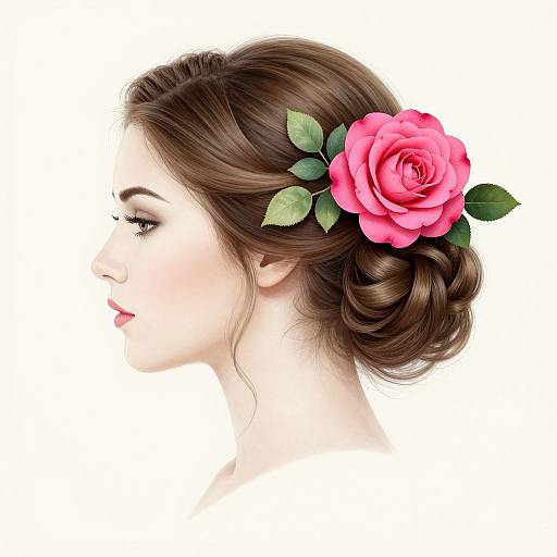 Elegant Woman Profile with Rosa Gallica