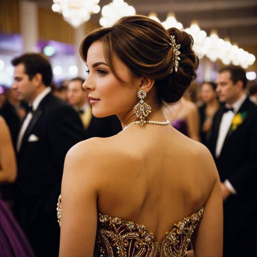 Elegant Woman in Gold Ball Gown at Formal Event