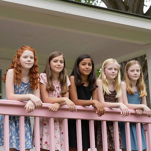 Four Girls by a Pink Railling