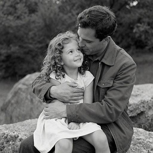 Tender Moment: Man and Girl Embrace