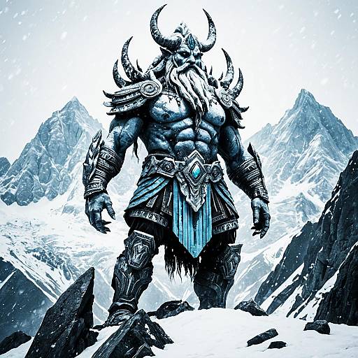 Ancient Mountain Deity in Icy Peaks