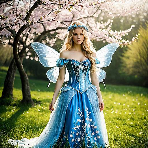 Ethereal Silvermist Fairy in Cherry Blossoms