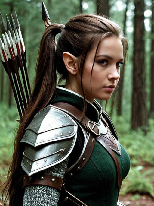 Female Elf Warrior in Forest Armor