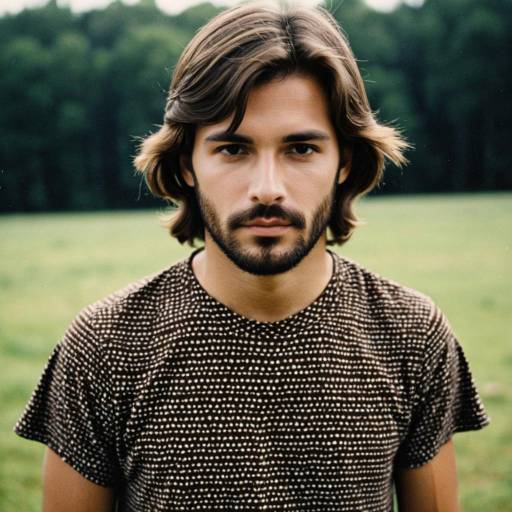 Young Man in Woodstock Style Shirt Outdoors