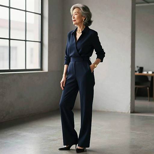 Stylish Older Woman in Chic Jumpsuit