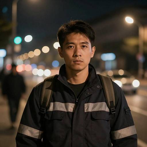 Serious Man in Night Cityscape