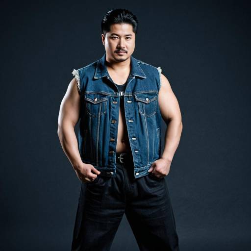 Muscular Man in Sleeveless Denim Jacket