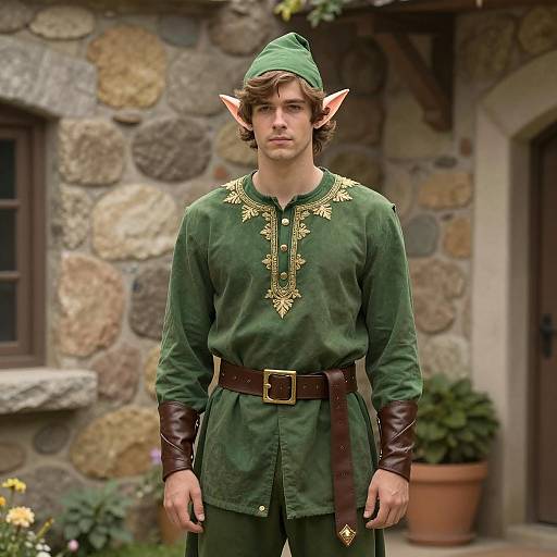 Young Man in Green Elf Costume