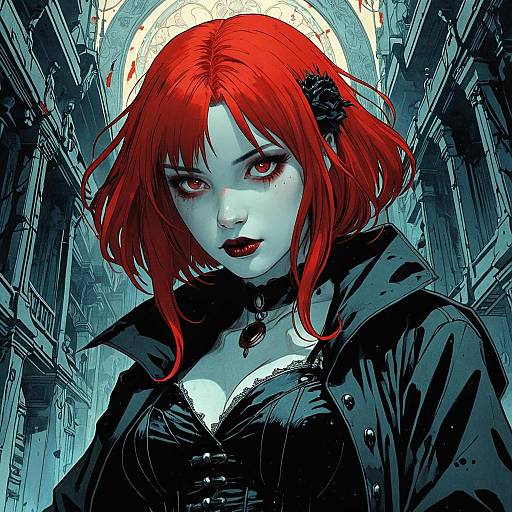 Gothic Anime Woman with Red Hair