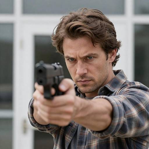 Intense Close-Up of Armed Man