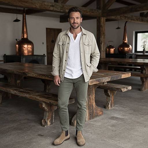 Casual Man in Rustic Brewery Setting