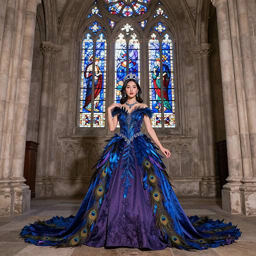 Gothic Elegance: Woman in Peacock Gown