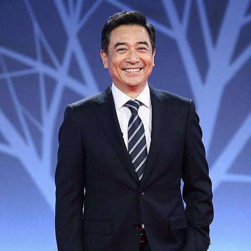 Smiling businessman in frosty blue backdrop