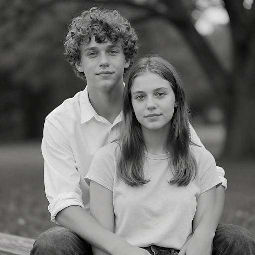 Black and White Portrait of Young Couple Outdoors