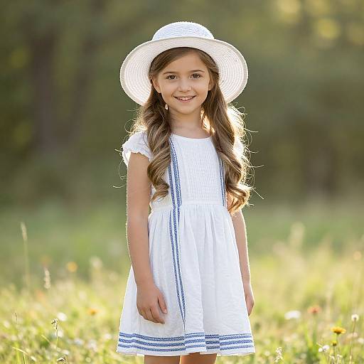 Young Girl in Braided Hair and White Dress
