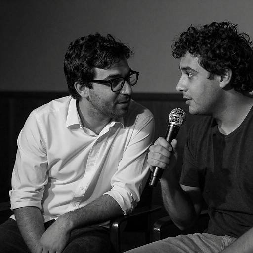 Dimly Lit Black-and-White Interview Scene