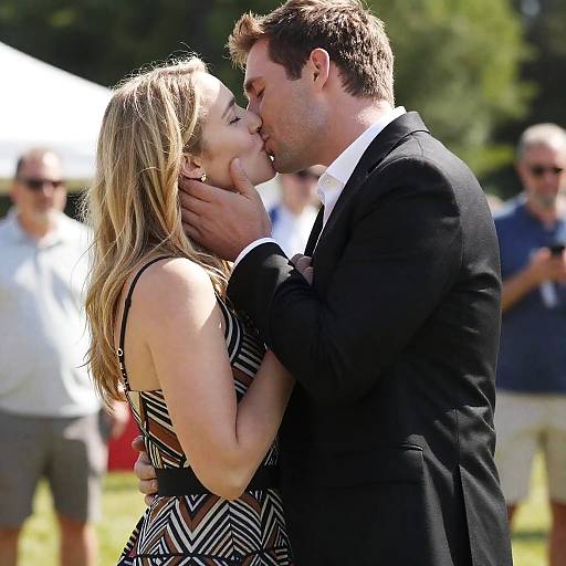 Couple Kissing Outdoors in Intimate Moment