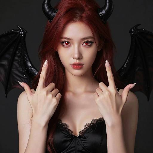 Photo-Realistic Red-Haired Devil Woman Portrait