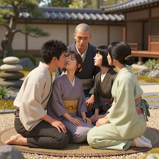 Passionate Embrace in Zen Garden