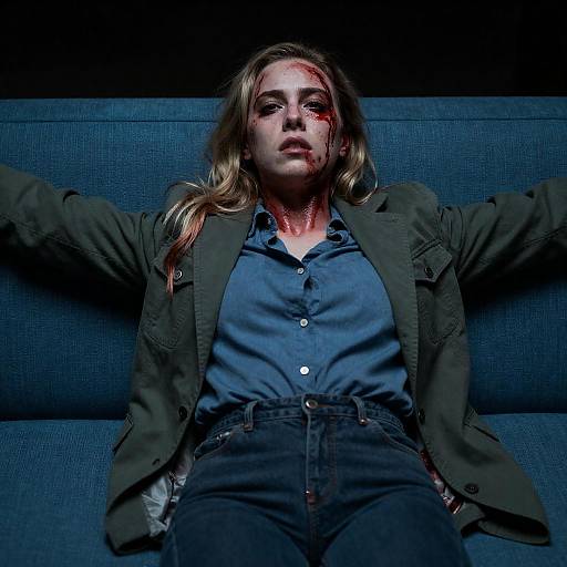 Intense Scene of a Bloodied Woman