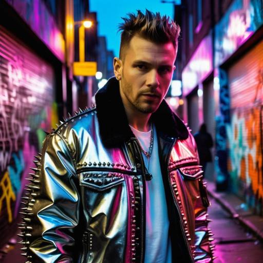 Rugged Urban Man in Neon Streets